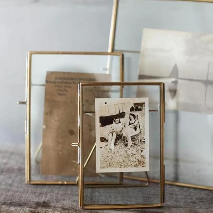 ready stock !!! pigura frame emas kaca transparant home decoration 4r photo kado unik