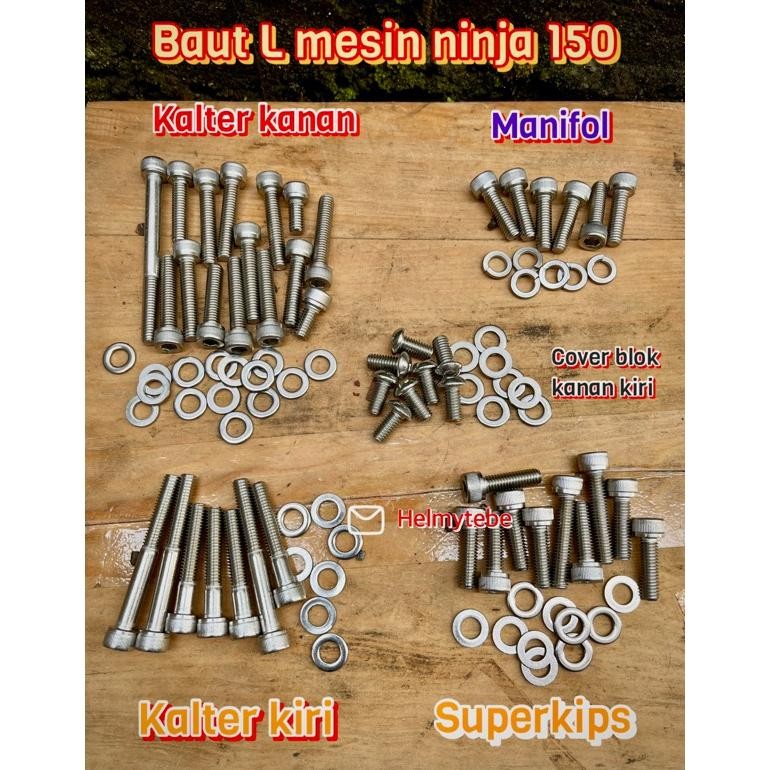 Baut Set Mesin Ninja 150 R RR SS Full Stenlis / baut L full mesin ninja 2 tak