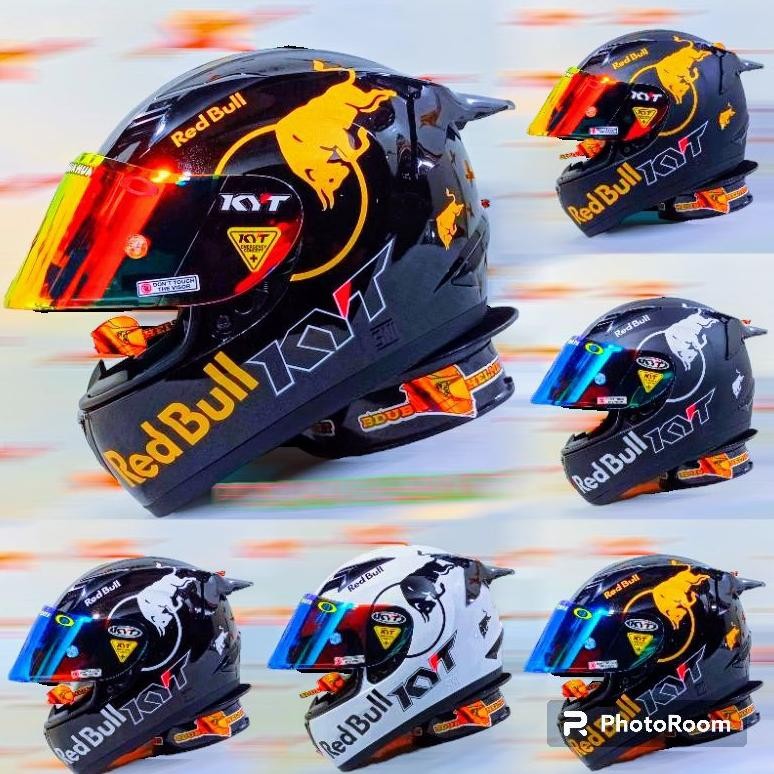 Terlaris Helm Full Face Kyt R10 Black Doff Red-Bull (Paket Ganteng) (Gratis Kaca Ori)