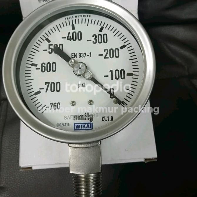 Pressure Gauge Vacum -760 Mmhg Size 4 Inch Drat 1/2" Wika