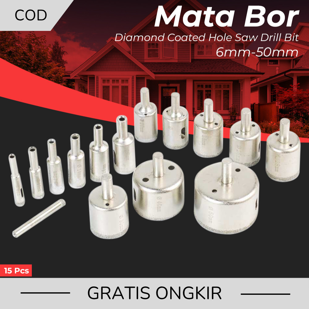 set mata bor kaca keramik granit marmer batu porselen diamond hss holesaw pelubang/mata bor keramik 