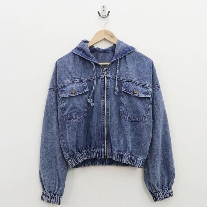 OVI - Jaket Crop Jeans Wanita Hodie Terbaru Model Lengan Balon - Jeans Premium Quality
