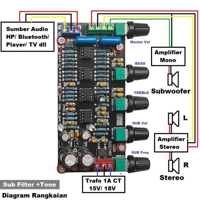 Hifi 2.1 Stereo+Subwoofer Pre-Amplifier Bass Tone Control Lfe Filter