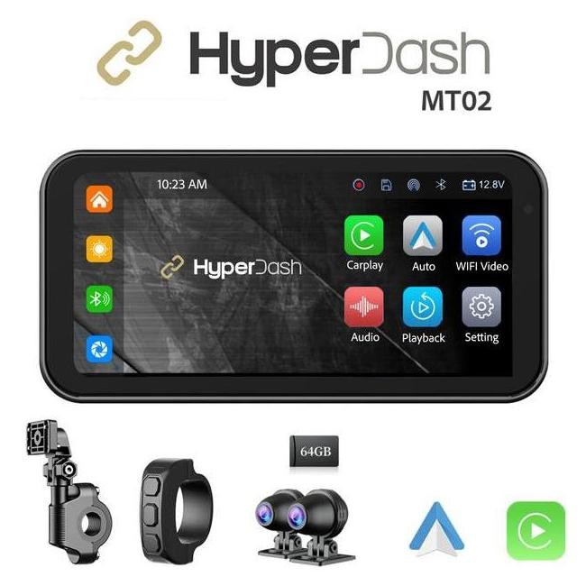 HyperDash Motorcycle Smart Screen Dashcam TPMS - Camera Motor Dash Cam Wireless Carplay Android Auto