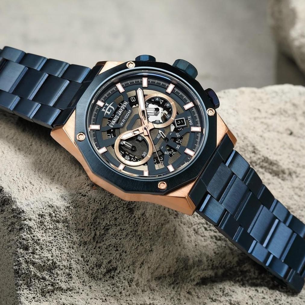 ABS118 [ DISKON ] Evans Jayden Jam Tangan Pria 9583 Rantai Kaca Sapphire Chronograph 10ATM