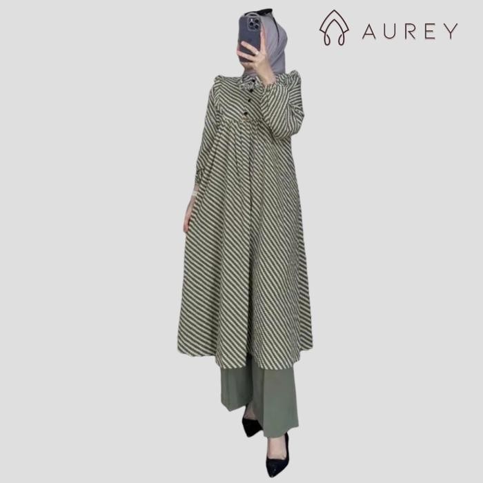 DWF Oneset tunik panjang setelan long tunik wanita oneset crinkle Atasan Baju Bawahan Celana Kulot M