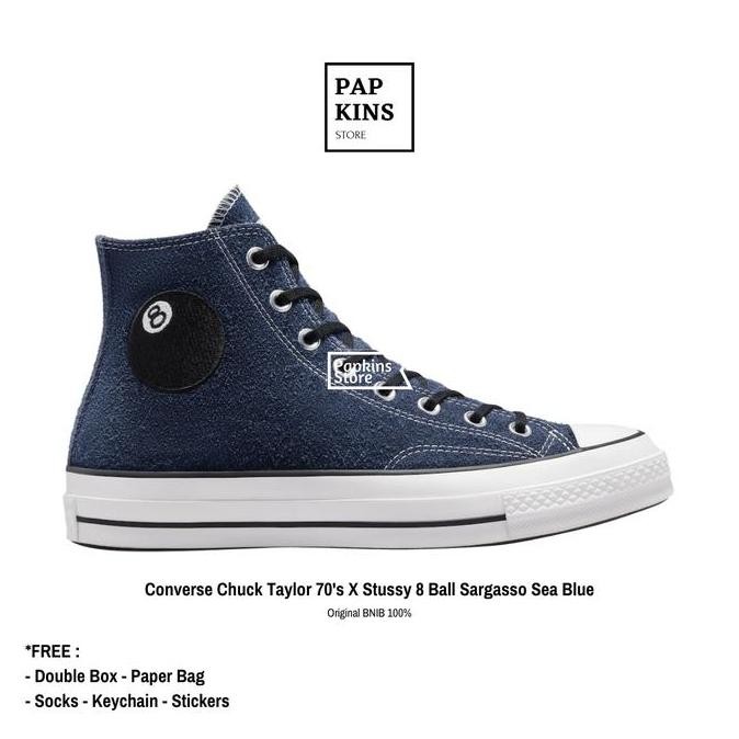 Sepatu Converse Chuck Taylor 70'S X Stussy 8 Ball Sargasso Sea Blue (Best Quality)