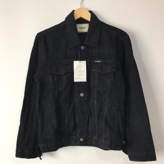 JAKET JEANS PRIA PULL&BEAR FULL BLACK JACKET DENIM PULL AND BEAR HITAM
