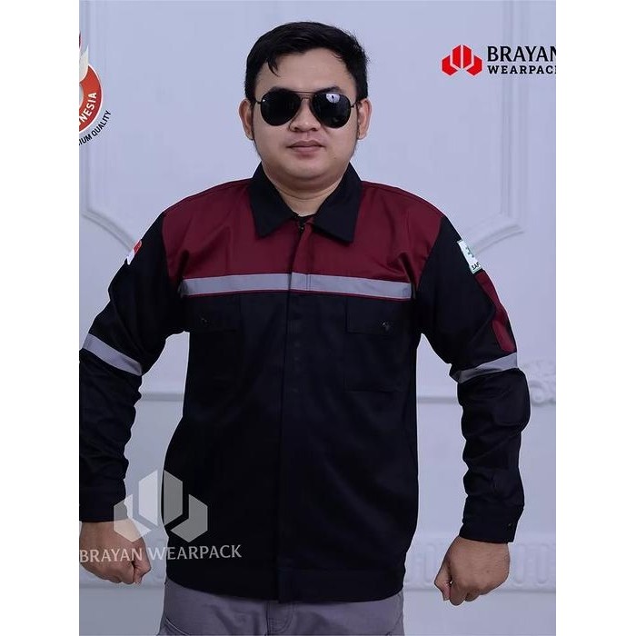 Wearpack Safety Baju Kerja Seragam Proyek Lengan Panjang Hitam Maroon - Hitam - Maroon, M [terlaris]