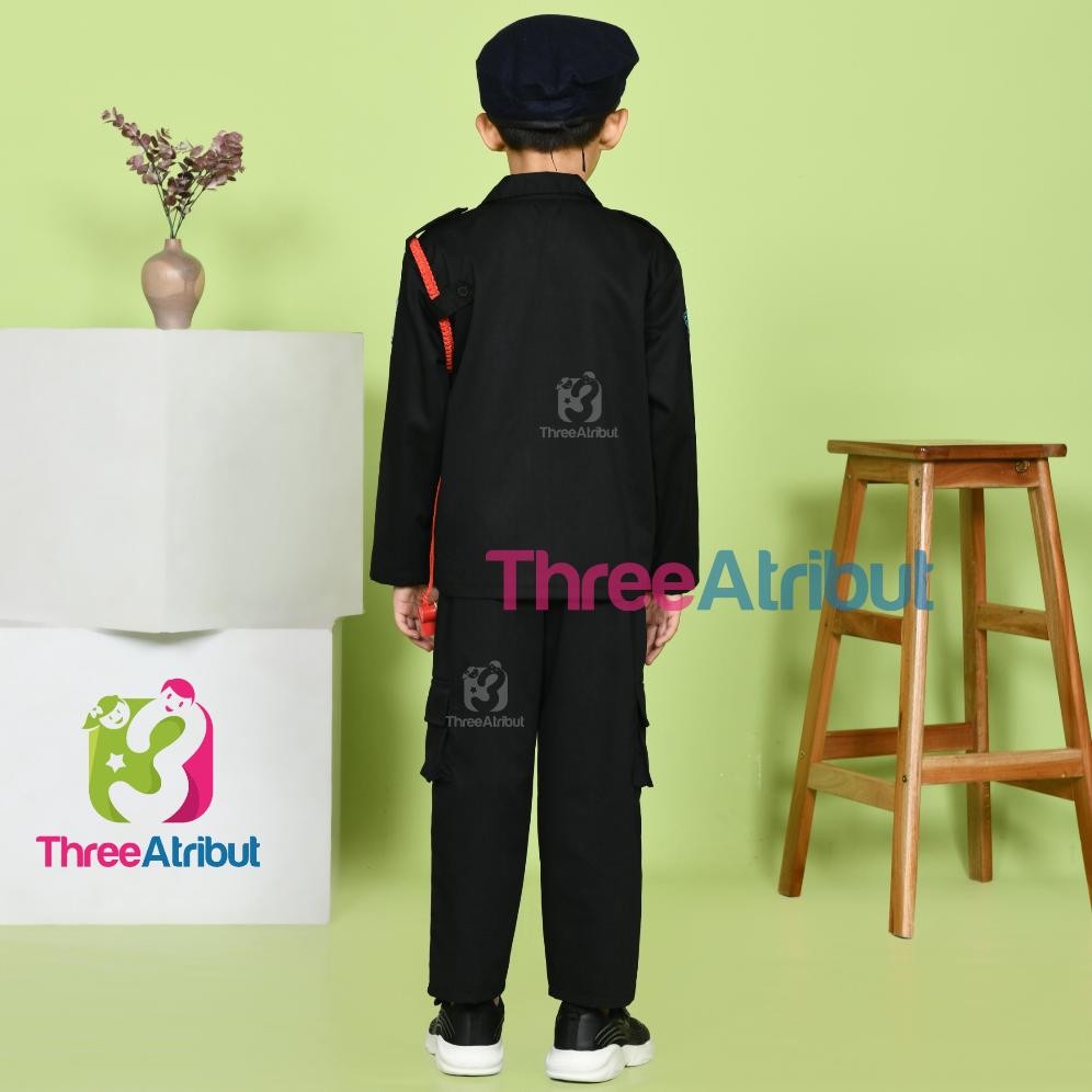 Baju Pdl Brimob Gegana Hitam Seragam Profesi Anak Laki - Laki Perempuan Seragam Anak Tk Premium Ori
