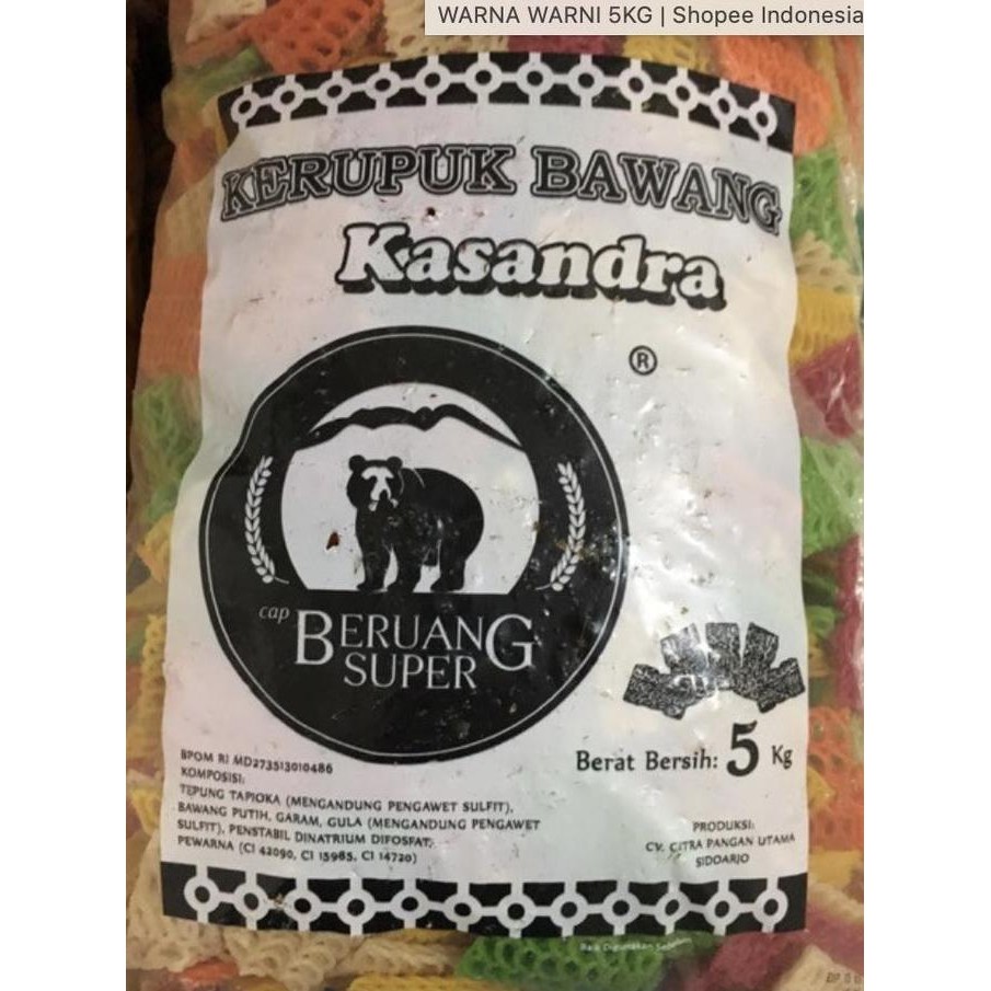 

Kerupuk Bawang Kasandra Cap Beruang Super Warna-Warni 5Kg