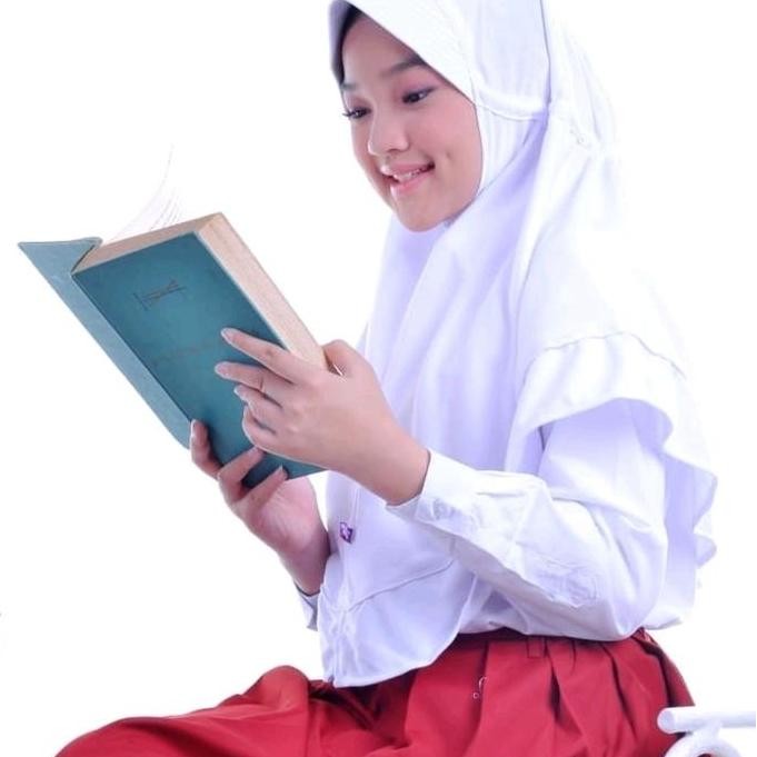 KERUDUNG PUTIH COKLAT SEKOLAH SD JILBAB ANAK PEREMPUAN BERGO INSTAN RENDA