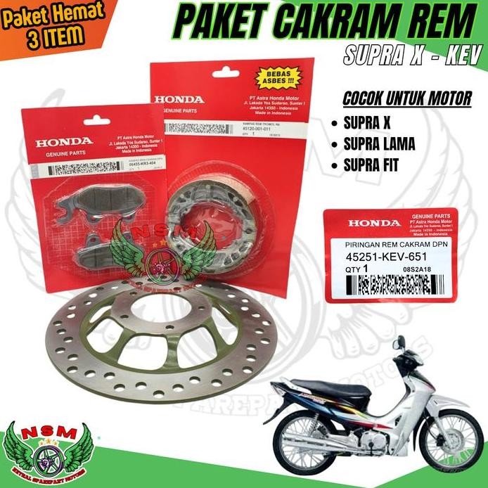 PAKET CAKRAM REM 3 ITEM SUPRA X,SUPRA FIT LAMA / PAKET PIRINGAN CAKRAM DEPAN SUPRA +DISPAD DEPAN + K