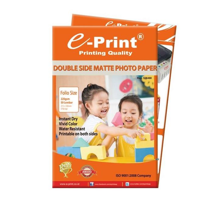 new  Kertas Foto Double Side Matte Doff Folio F4 220gsm 50lembar e-Print