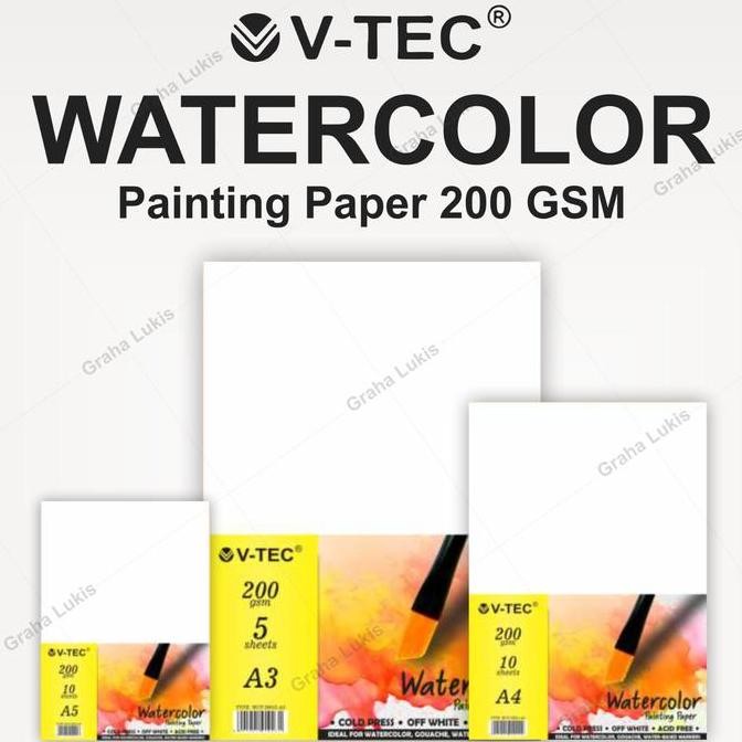 

new !!! V-TEC Watercolor Paper 200 Gsm A4 Cold Pressed - Lembaran