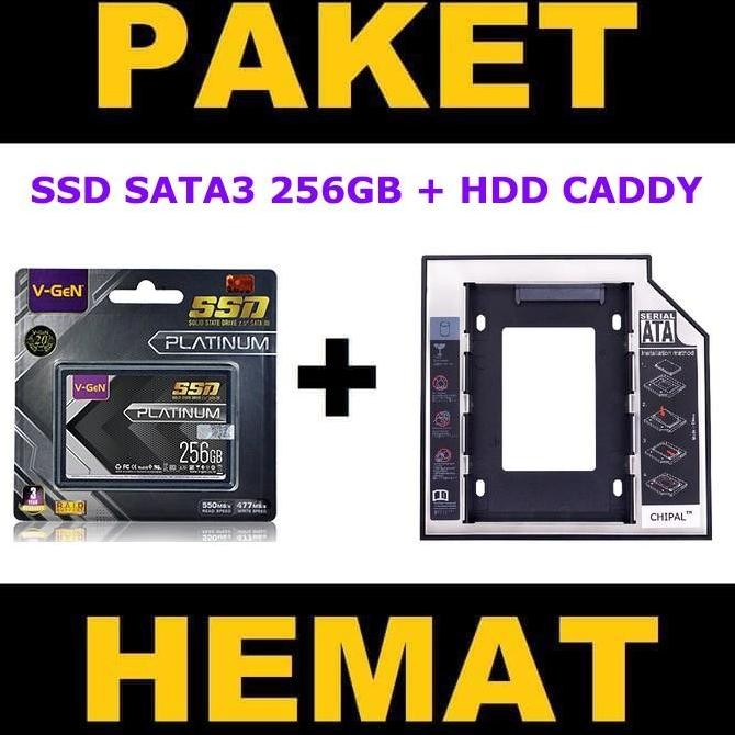 TERBARU - PAKET SSD Caddy SSD 256GB V-GeN PLATINUM RESCUE SATA 3 DVD Slot to SDD Slot 9.5mm-12.7mm
