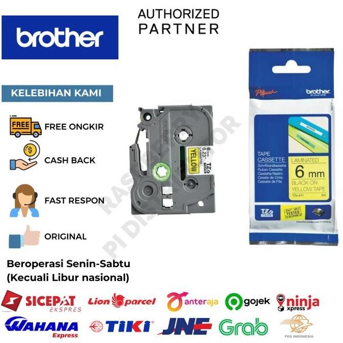 

Brother Label Tape Tze-611 6Mm Black On Yellow Tze611 Ptouch Asli New Stok