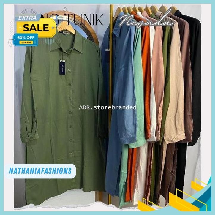 TUNIK NEVADA ORIGINAL TUNIC KEMEJA BRANDED POLOS WANITA LENGAN PANJANG RAYON TWILL BAJU ATASAN BUSUI