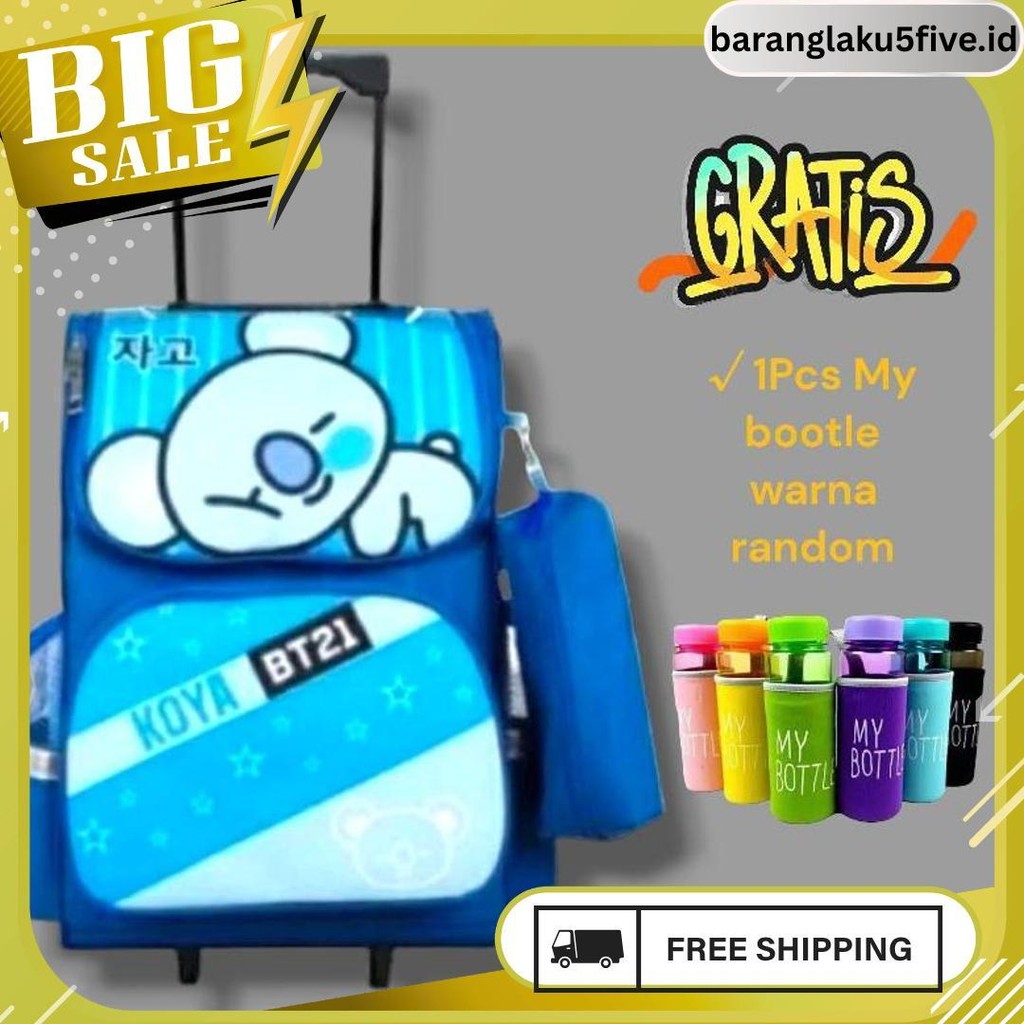 Tas Dorong Ransel Trolly Roda Anak Perempuan Kelas Sd Tk Motif Bt21 Bts Termurah