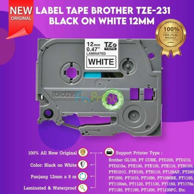 

Label Tape Casette Original Tze-231 Tze231 Tze 231 12Mm Black On White New Stok