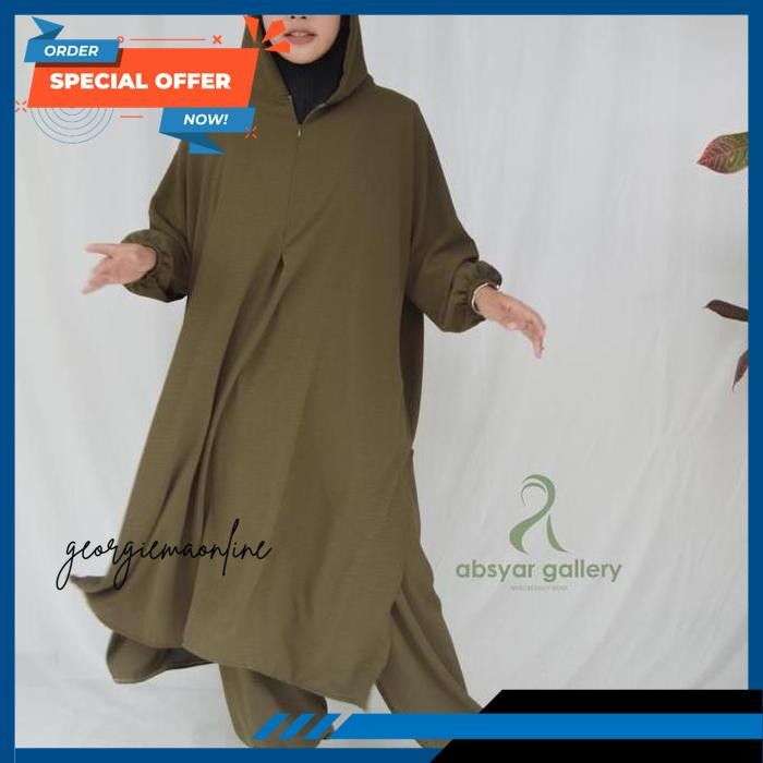ALEYYAH ONE SET HOODIE SPORTY HIJAB SETELAN ABAYA WANITA MUSLIMAH DEWASA TERBARU BAHAN CRINKLE AIRFL