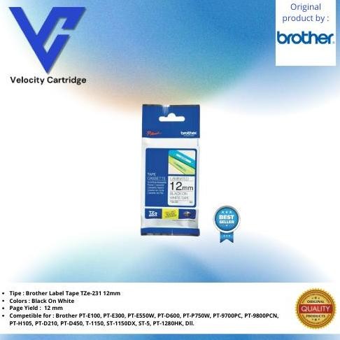 

Brother Tze 231 Label Tape 12Mm Black On White Original New Stok