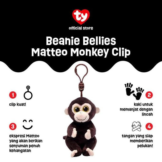New Gantungan Kunci Boneka TY Beanie Bellies Matteo Monkey Lucu Imut Koleksi Unik