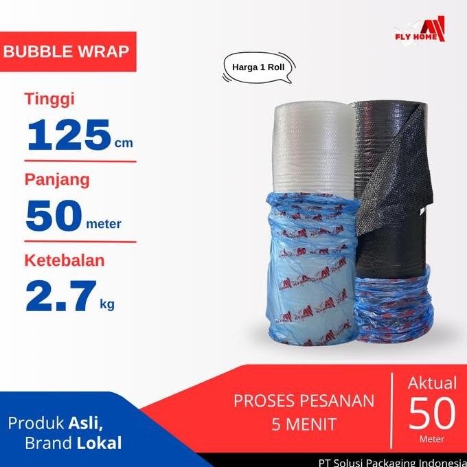 

PLASTIK BUBBLE WRAP FLYHOME HITAM PUTIH 2.7KG 1 ROLL BUBBLEWRAP PACKING TEBAL MURAH ASLI
