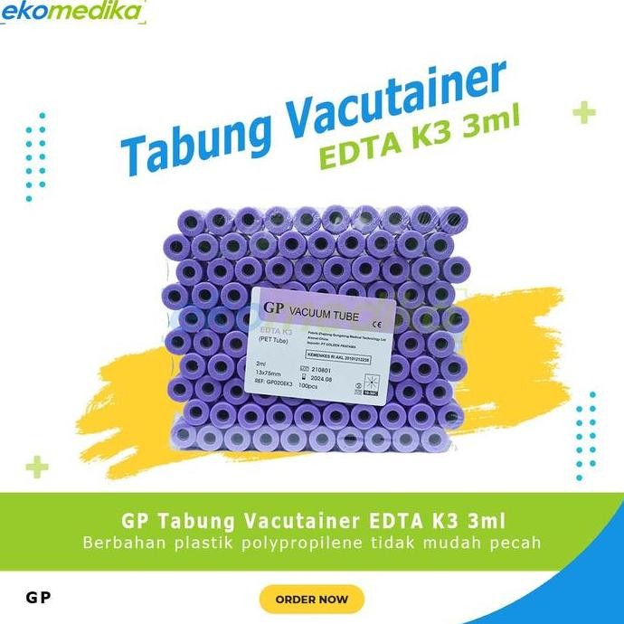TABUNG EDTA K3 3ML GP - VACUTAINER PLASTIK EDTA 3ML PET MEDIS ASLI