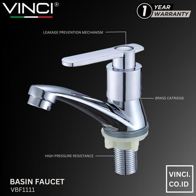 Tersedia VINCI Kran Wastafel Engkol Chrome | Keran Air Cuci Tangan Dapur Minimalis