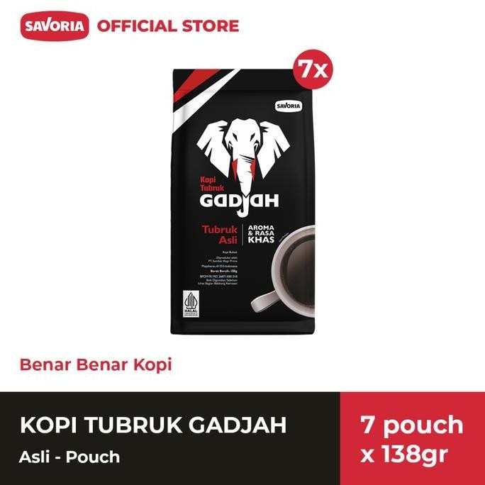

READY KOPI TUBRUK GADJAH POUCH 7X138GR - BUBUK KOPI HITAM TRADISIONAL KUAT