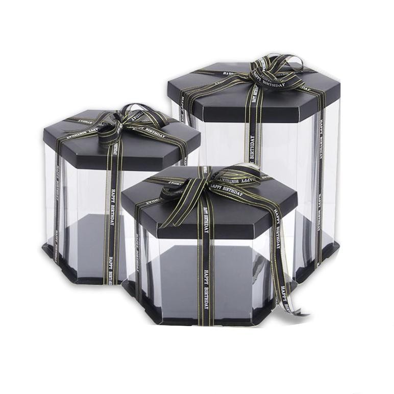 

Fx-76 Cake Box / Kotak Kue / Giftbox Hexagon / Segi Enam 25 Cm Transparan Mika Bening Elegan Mewah Kokoh Putih / Hitam / Biru
