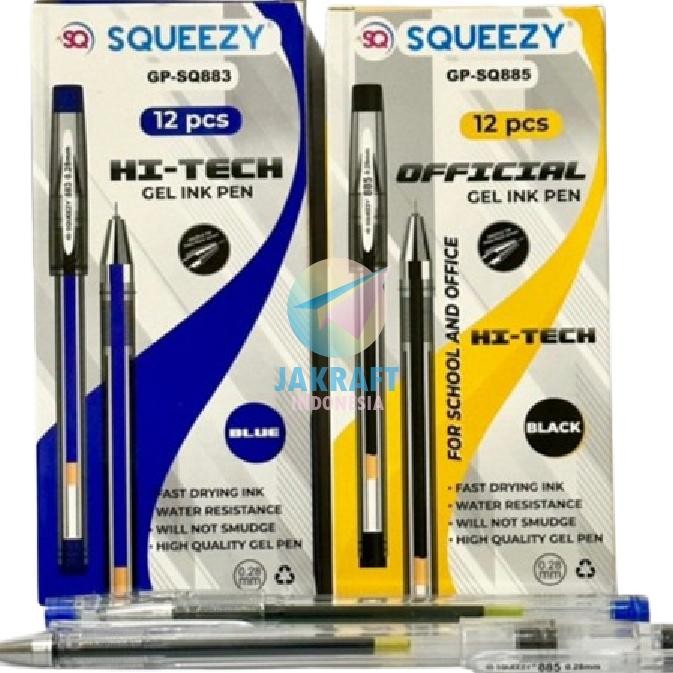 

12 Pcs Pulpen Gel Pen Squeezy Gpsq885 Hitam Bla Gpsq883 U Blue Hitech Needle Tip 0.28 Mm Ultra Fine