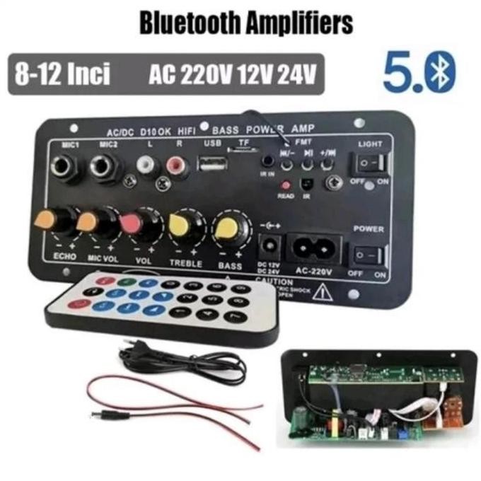 Kit Modul Power Amplifier Stereo AC/DC 2Mic Hifi Bass USB FM D10 OK HIGH QUALITY