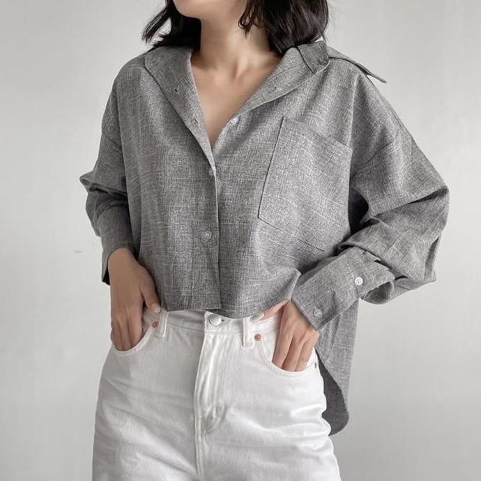 SIVALI Kemeja Wanita Lengan Panjang casual/kerja - oversized Shirt - Outer Kemeja Crop 3306 polyeste