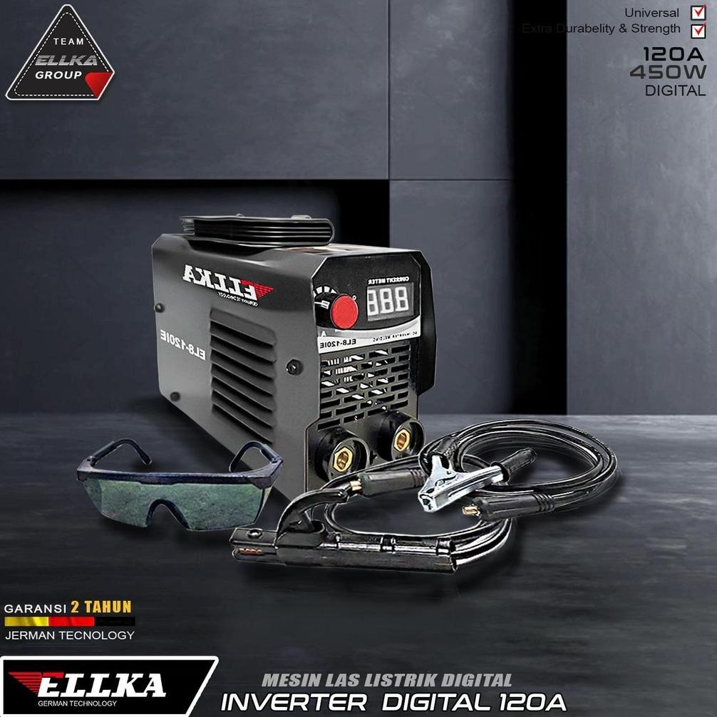 ORIGINAL ELLKA Mesin Las Listrik 450Watt 120A Free Set Stang Las Stang Masa