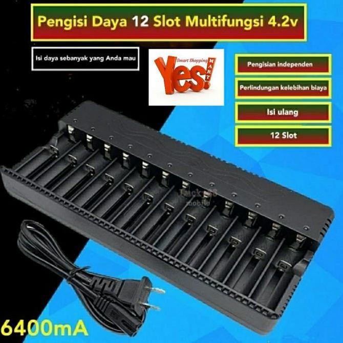 New Smart Charger 12 Slot untuk Batre AA AAA 16340 14500 18650 Recas