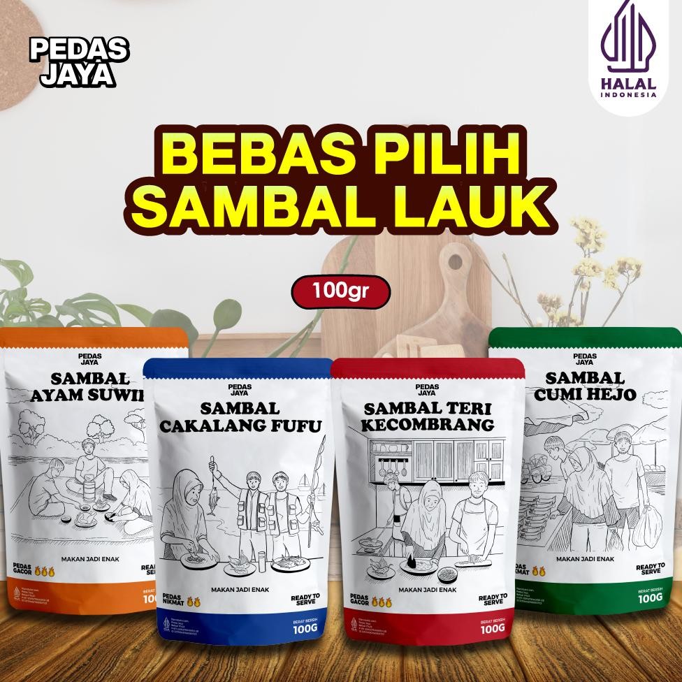 

Sambal Lauk | Sambal Cumi | Sambal Cakalang Fufu | Sambal Teri Kecombrang | Sambal Ayam Suwir Pedas Jaya 100gr Nugi