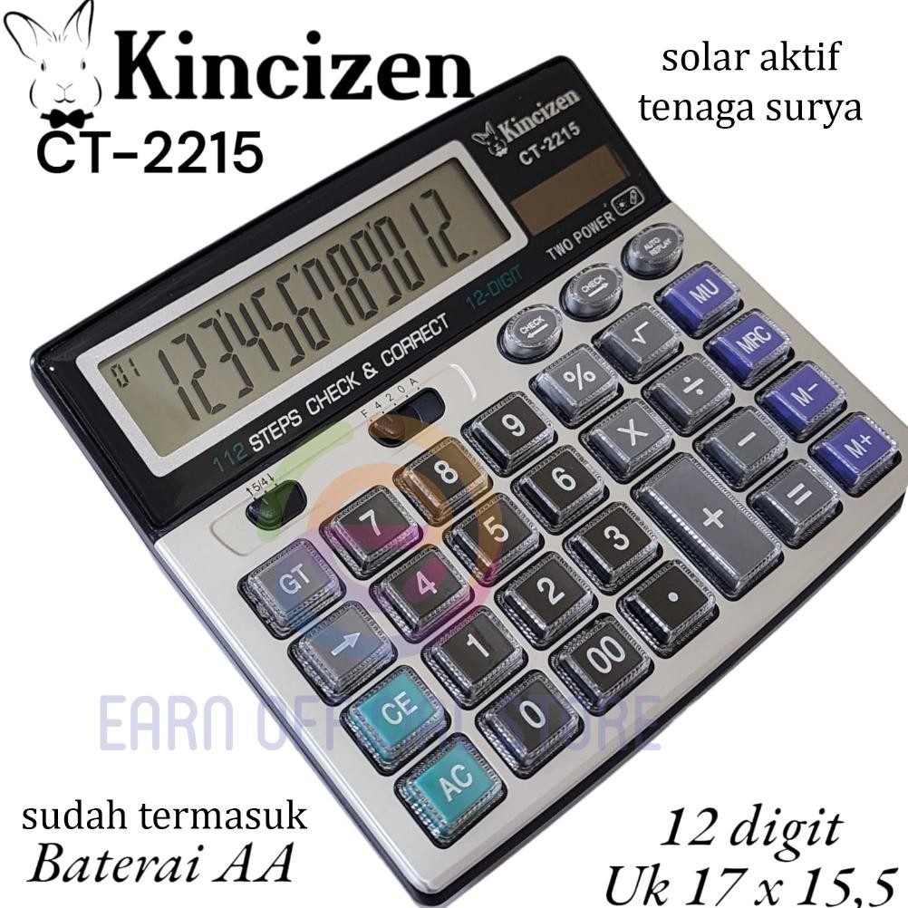 

KINCIZEN Kalkulator CT-2215 Calculator 12 digit dual power Kalkulator Citizen CT 2215 SOLAR POWER RB2