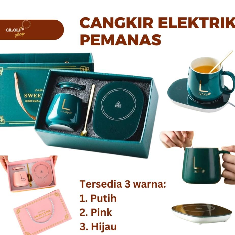 Mug Cangkir Elektrik Set Keramik Pemanas 55 Derajat Penghangat Kopi Gelas Mewah Keramik Listrik Dan 