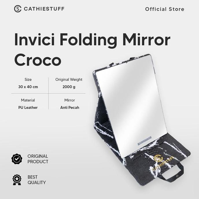 Cathiestuff Pro Basic Mirror Croco | Hd Tech Pro Folding Mirror (Improved Technology) | Kaca Makeup 