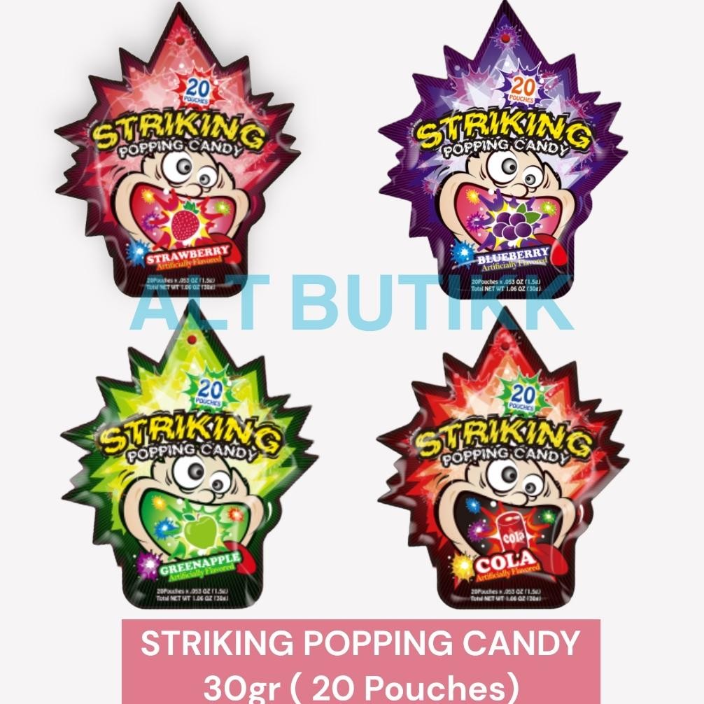 

READY STOCK STRIKING POPPING CANDY 30 GR ( ISI 20 POUCHES ) PERMEN PLETAK PLETOK