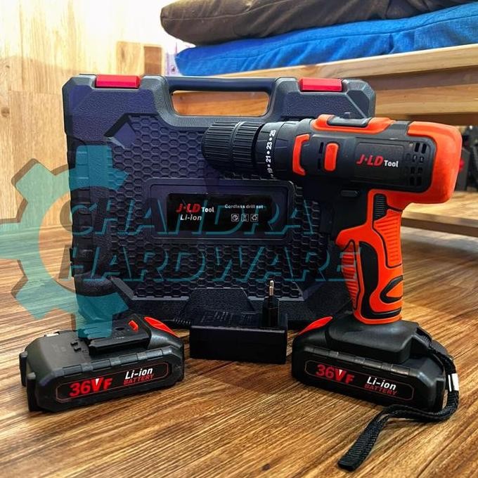 Bor Cordless Jld 36V Baterai Impact Drill Tool Kit Aksesoris Lengkap