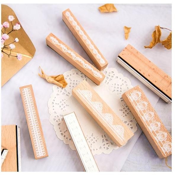 

LovelyCraft| W01 ~ DIY Wooden Lace Border Series Rubber Stamp Stempel Kayu Vintage DIY bullet Journal, Scrapbook, Diary Decoration Stamps RB3