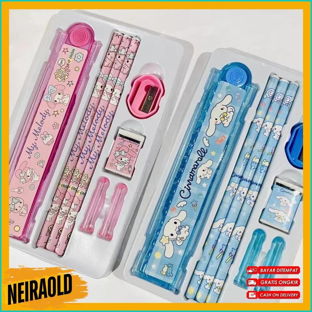 

Set Perlengkapan Alat Tulis Sekolah Anak Lucu 5In1 Kuromi Cinamorol Melody/ Alat Tulis Satu Paket Diskon Setengah Harga