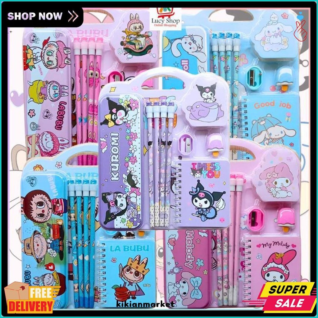

Paket Alat Tulis Sekolah Anak Lengkap Motif Sanrio Labubu 8 In 1 Stationary Set Box Hadiah Lucu Terlaris! Produk Ini Banyak Dicari