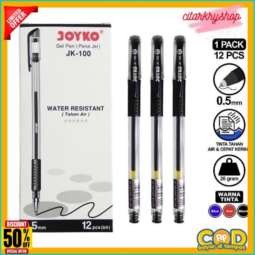 

Pulpen Gel Joyko Tahan Air 0.5M Jk - 100 ( 1 Pack Isi 12 Pcs) Flash Sale! Diskon Hingga 70%