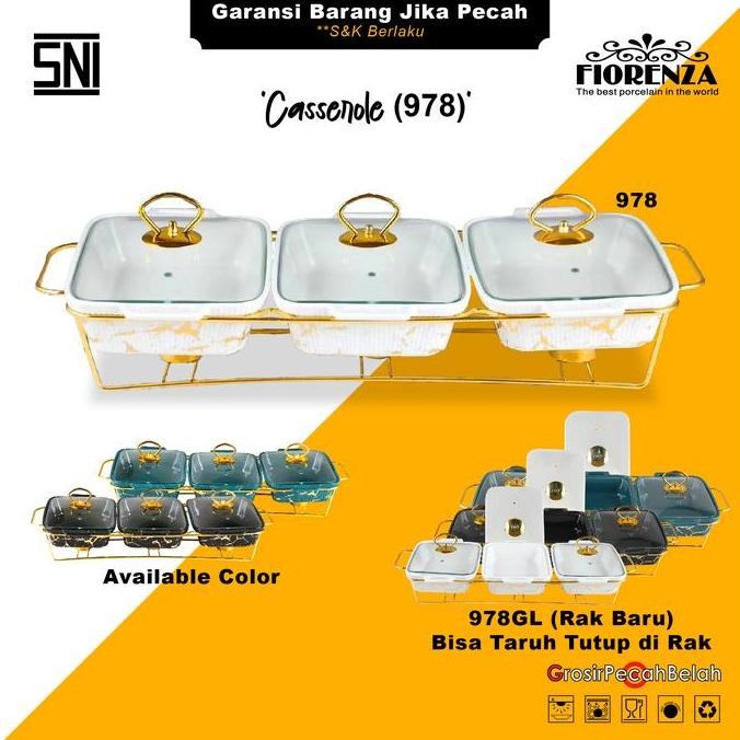 Wadah Saji Penghangat Casserole Basi Set Motif Marble Fiorenza 978