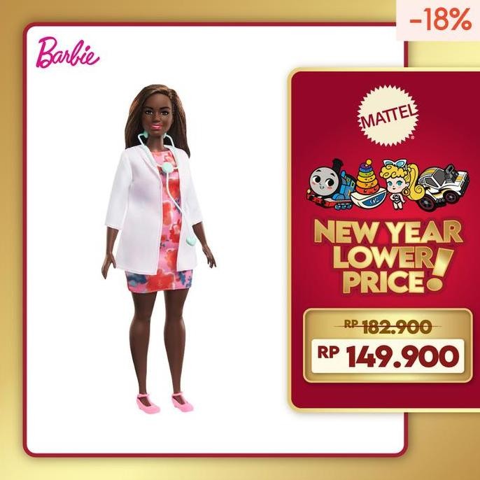 Siap Kirim Barbie Dokter Doll Rambut Coklat - Boneka Profesi Anak Perempuan Mattel