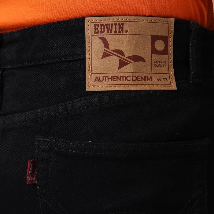 Oms Edwin Jeans - 801 Reguler Fit Straight Soft Jeans Black Overdyed - Celana Panjang Denim Pria Lem